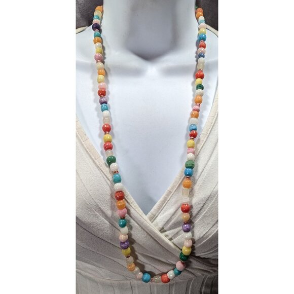 Retro Rainbow Dyed Stone And Glass Beaded Necklace - Picture 2 of 4